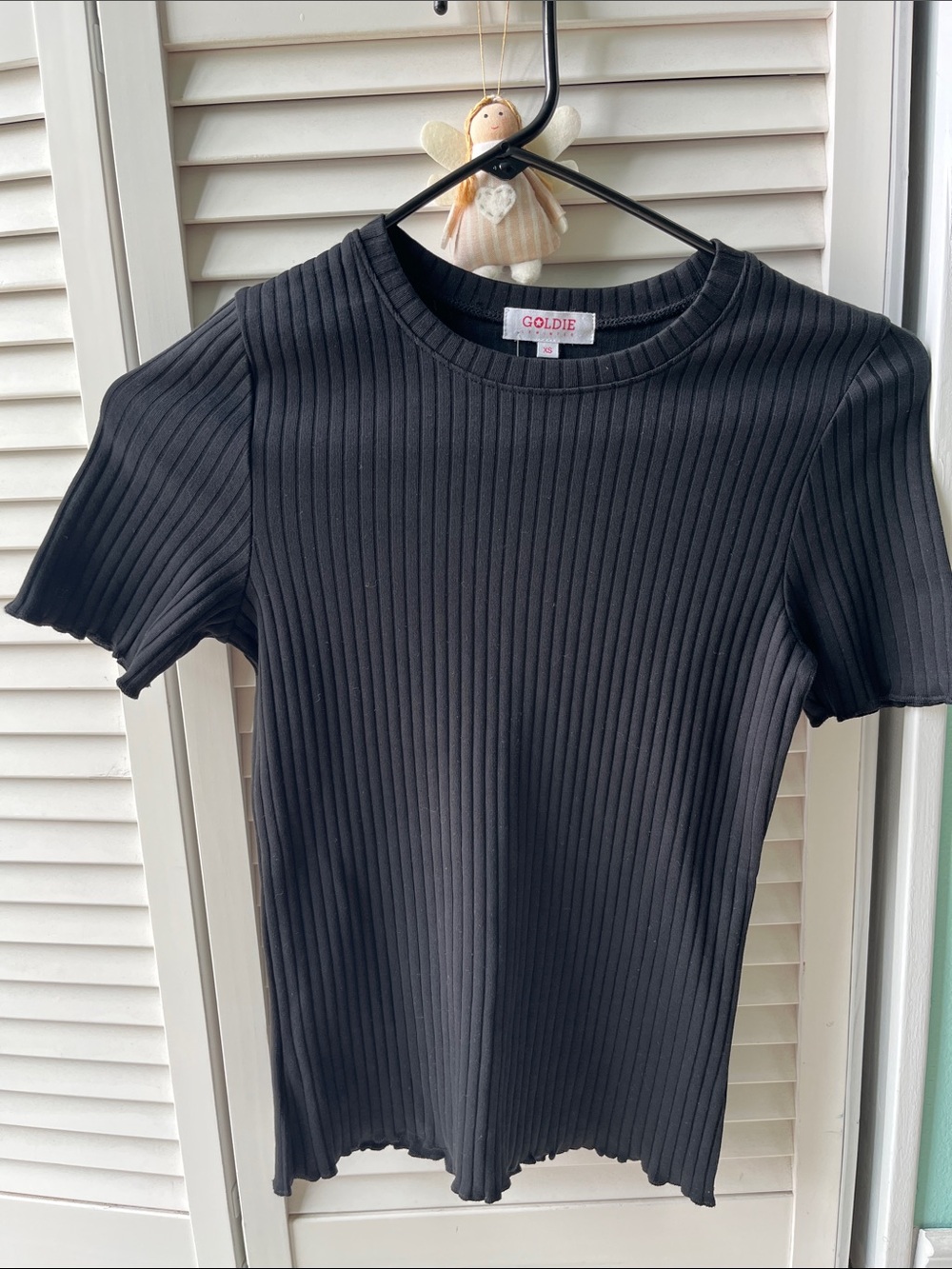 Goldie Black Ribbed Crewneck Tee